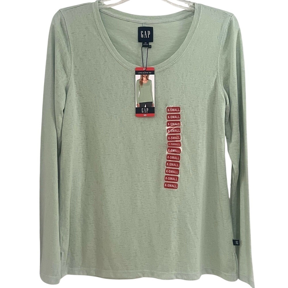 GAP Long Sleeve Scoop Neck Shirt Top Sweater Womens XS Sage Green Casual NWT